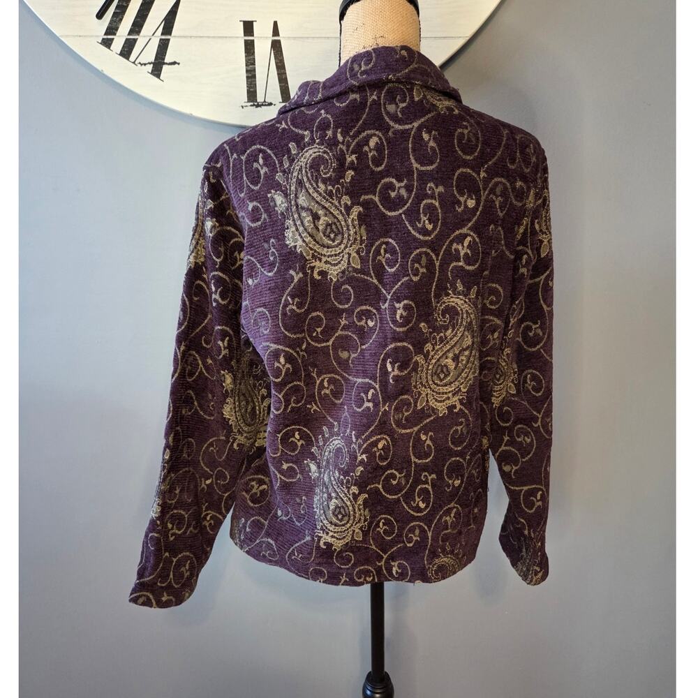 Vintage Tapestry Button Jacket Collared Purple Pa… - image 4